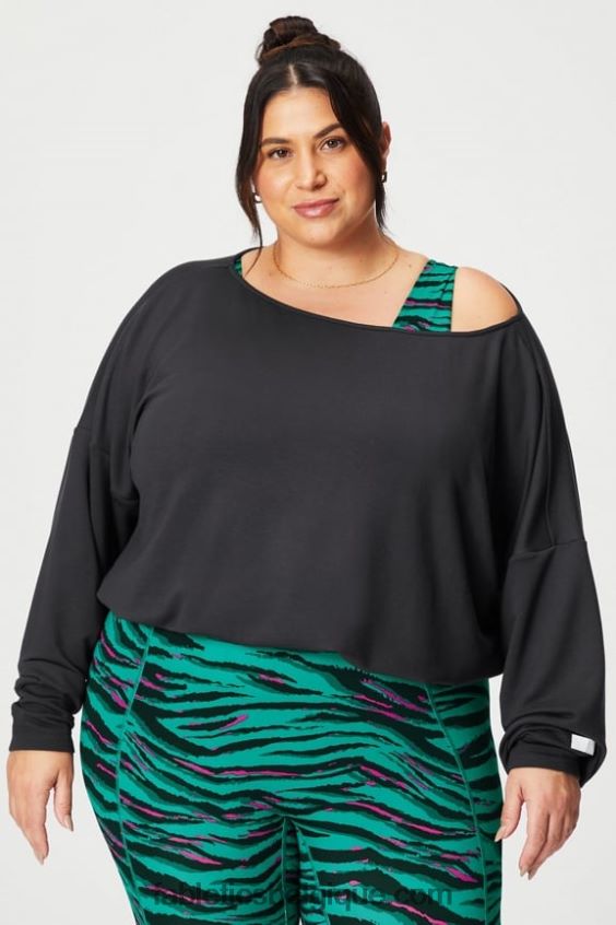 pull à épaules dénudées en tissu éponge de luxe femmes Fabletics 404P0T2424 noir