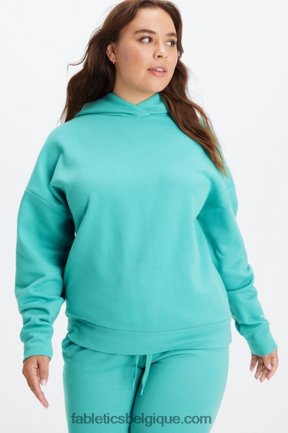sweat à capuche écologique femmes Fabletics 404P0T2516 cyan foncé/avoine