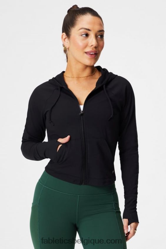 sweat à capuche court Oasis femmes Fabletics 404P0T2446 noir