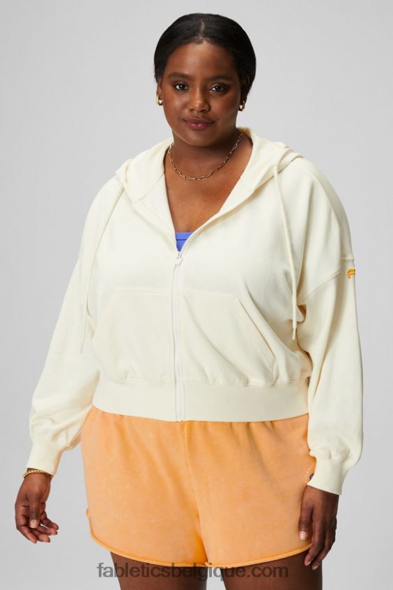 sweat à capuche rétréci femmes Fabletics 404P0T2443 crème/graphique
