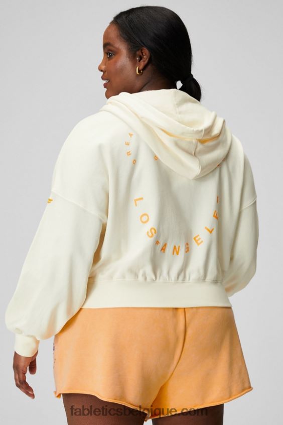 sweat à capuche rétréci femmes Fabletics 404P0T2443 crème/graphique
