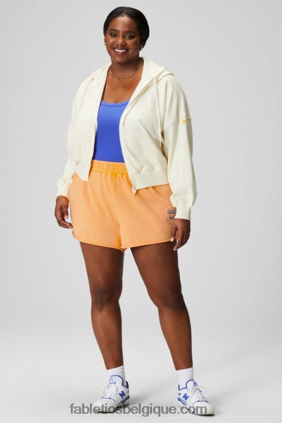 sweat à capuche rétréci femmes Fabletics 404P0T2443 crème/graphique