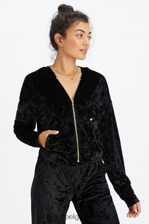 sweat à capuche zippé en velours frappé femmes Fabletics 404P0T2484 noir