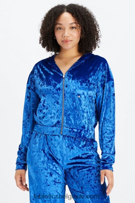 sweat à capuche zippé en velours frappé femmes Fabletics 404P0T2486 céleste