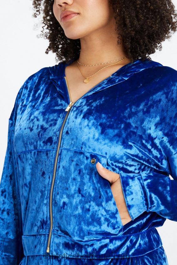 sweat à capuche zippé en velours frappé femmes Fabletics 404P0T2486 céleste