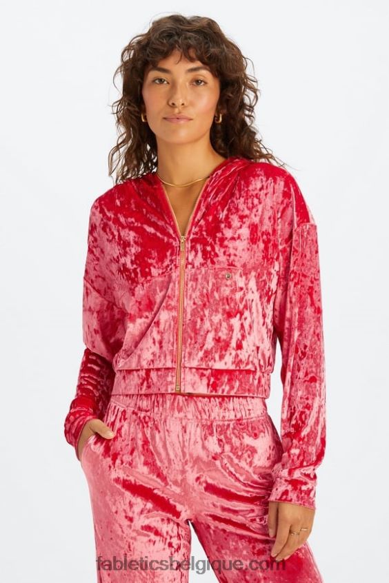 sweat à capuche zippé en velours frappé femmes Fabletics 404P0T2487 rouge fraise