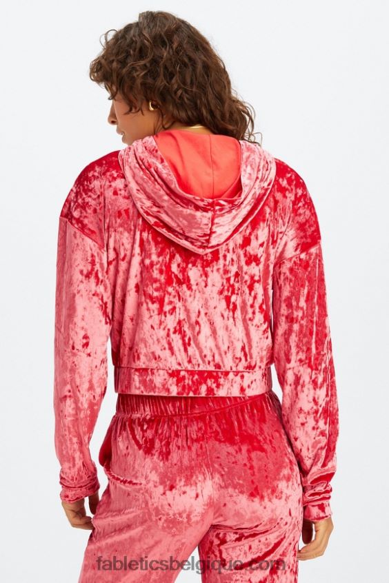 sweat à capuche zippé en velours frappé femmes Fabletics 404P0T2487 rouge fraise