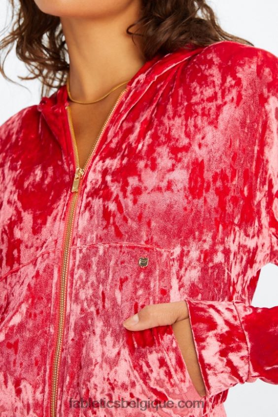 sweat à capuche zippé en velours frappé femmes Fabletics 404P0T2487 rouge fraise