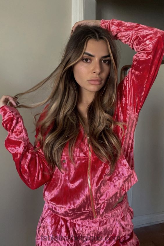 sweat à capuche zippé en velours frappé femmes Fabletics 404P0T2487 rouge fraise