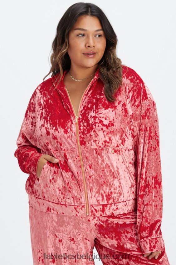 sweat à capuche zippé en velours frappé femmes Fabletics 404P0T2488 rouge fraise
