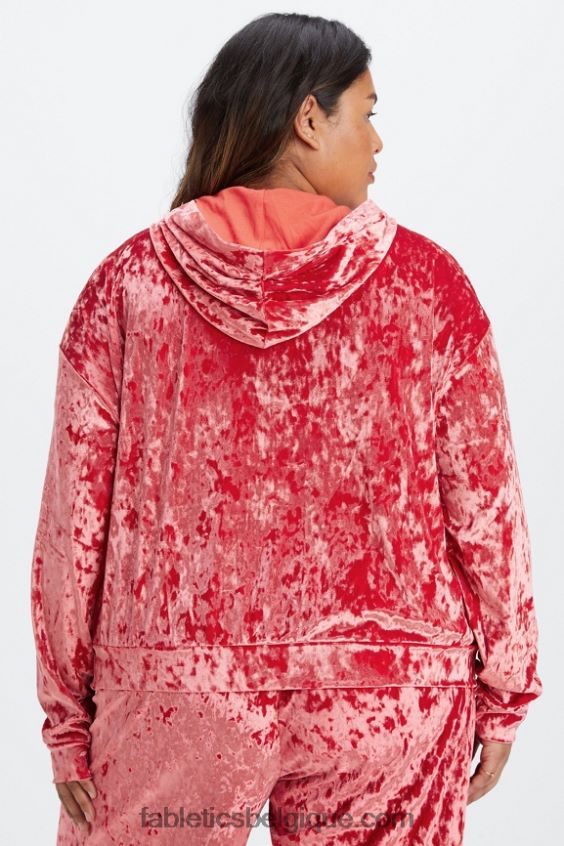 sweat à capuche zippé en velours frappé femmes Fabletics 404P0T2488 rouge fraise
