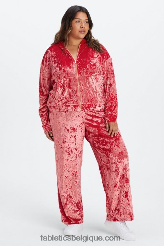 sweat à capuche zippé en velours frappé femmes Fabletics 404P0T2488 rouge fraise