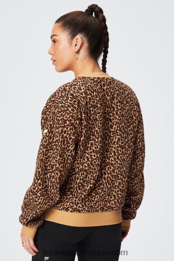 sweat à col ras du cou en molleton forever femmes Fabletics 404P0T2455 Ondulé guépard/sorbet citron vert