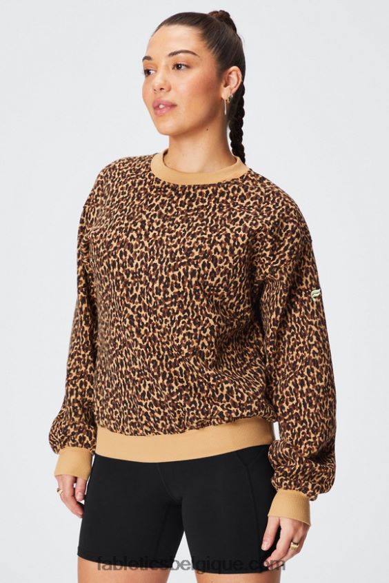 sweat à col ras du cou en molleton forever femmes Fabletics 404P0T2455 Ondulé guépard/sorbet citron vert