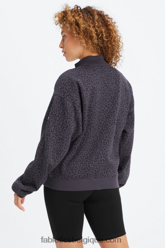 sweat molleton 1/2 zip pour toujours femmes Fabletics 404P0T2498 étain bicolore léopard/orchidée