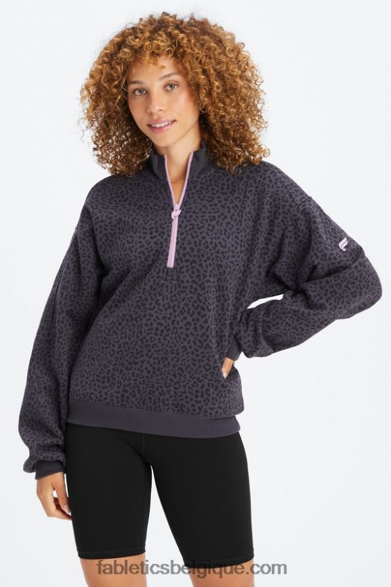 sweat molleton 1/2 zip pour toujours femmes Fabletics 404P0T2498 étain bicolore léopard/orchidée