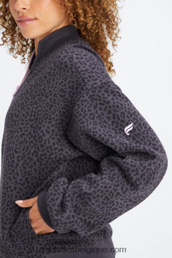 sweat molleton 1/2 zip pour toujours femmes Fabletics 404P0T2498 étain bicolore léopard/orchidée