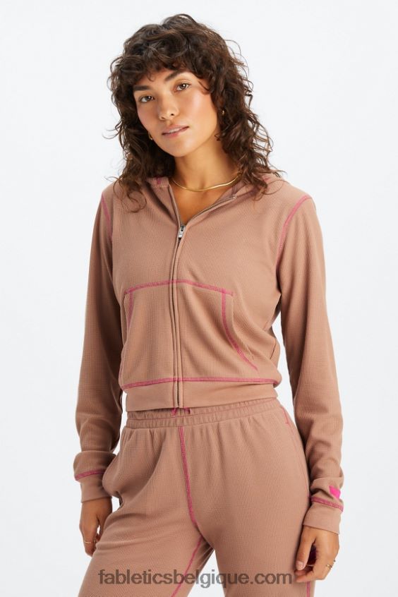 sweat zippé à capuche gaufré femmes Fabletics 404P0T2495 peluche/fuchsia