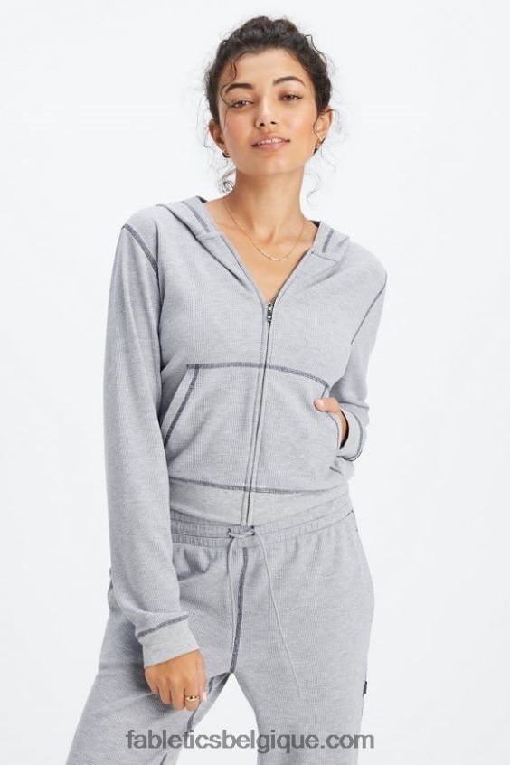 sweat zippé à capuche gaufré femmes Fabletics 404P0T2496 gris classique chiné/étain