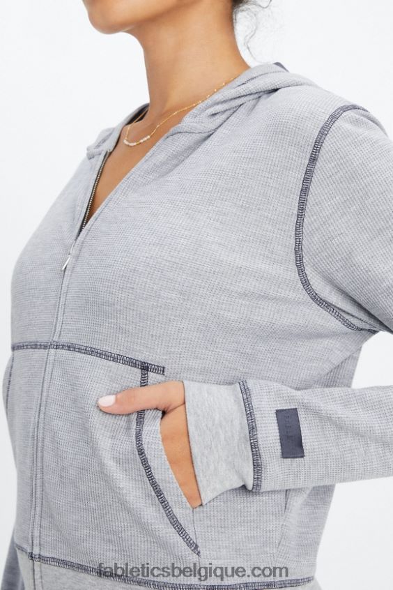sweat zippé à capuche gaufré femmes Fabletics 404P0T2496 gris classique chiné/étain
