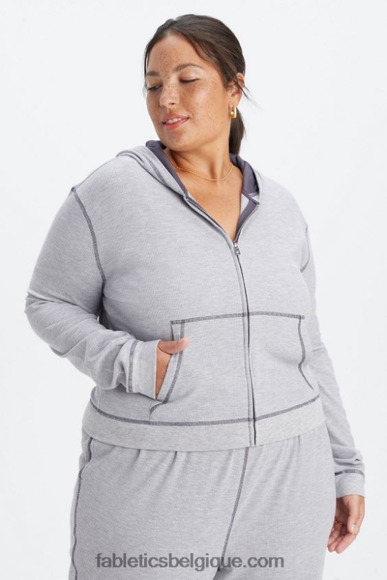 sweat zippé à capuche gaufré femmes Fabletics 404P0T2497 gris classique chiné/étain