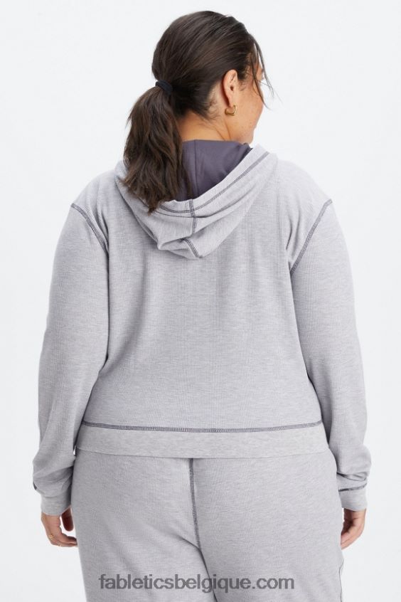 sweat zippé à capuche gaufré femmes Fabletics 404P0T2497 gris classique chiné/étain