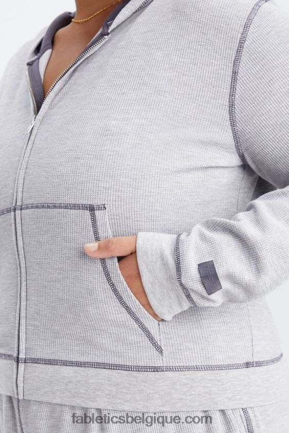 sweat zippé à capuche gaufré femmes Fabletics 404P0T2497 gris classique chiné/étain