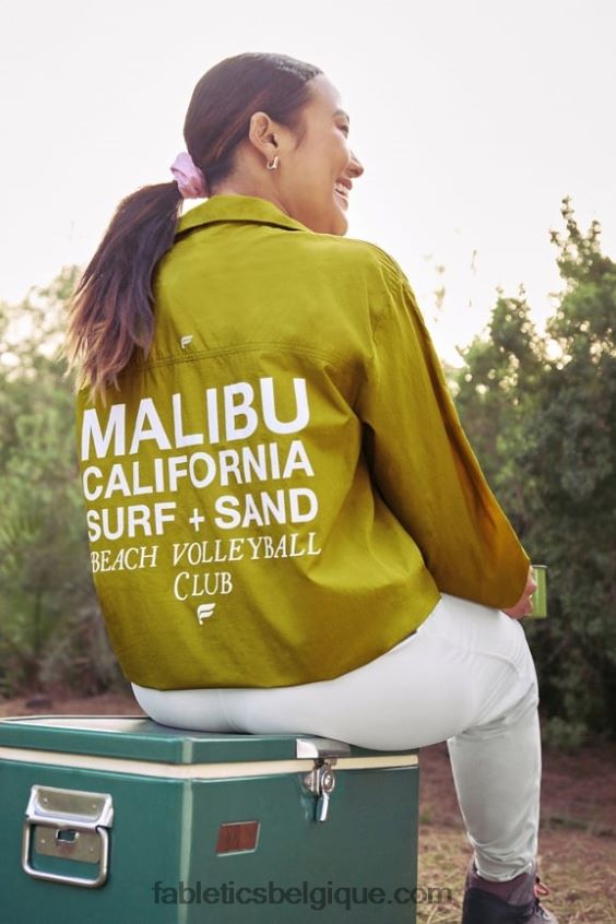 coupe-vent poids mouche surdimensionné femmes Fabletics 404P0T2735 oliveraie/argent réfléchissant/graphique