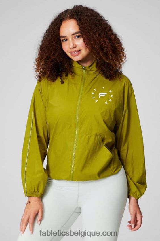 coupe-vent poids mouche surdimensionné femmes Fabletics 404P0T2735 oliveraie/argent réfléchissant/graphique