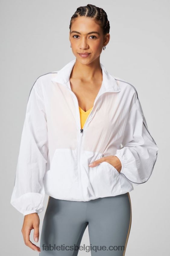 coupe-vent poids mouche surdimensionné femmes Fabletics 404P0T2739 blanc classique/argent réfléchissant