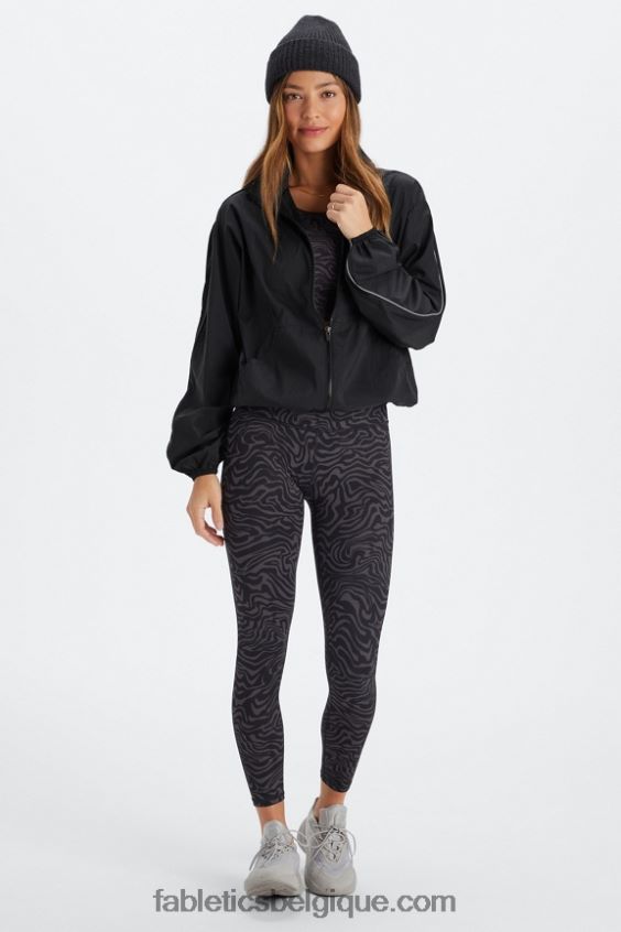 coupe-vent poids mouche surdimensionné femmes Fabletics 404P0T2740 noir/argent réfléchissant
