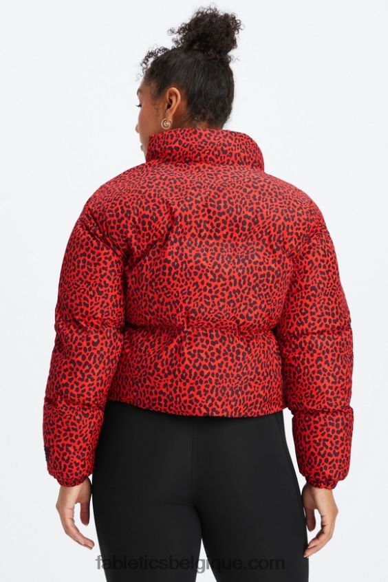 doudoune courte Wander femmes Fabletics 404P0T2773 logo léopard classique/noir cerise électrique