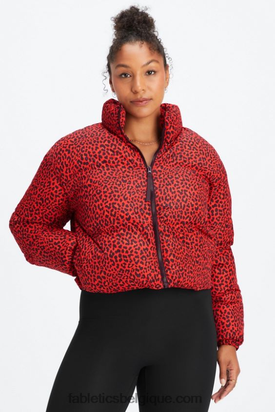 doudoune courte Wander femmes Fabletics 404P0T2773 logo léopard classique/noir cerise électrique