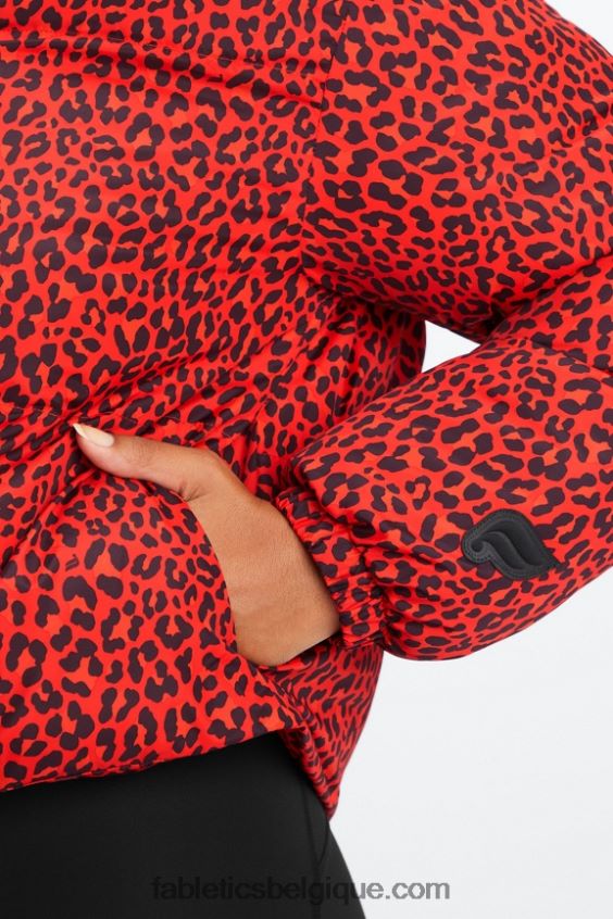 doudoune courte Wander femmes Fabletics 404P0T2773 logo léopard classique/noir cerise électrique