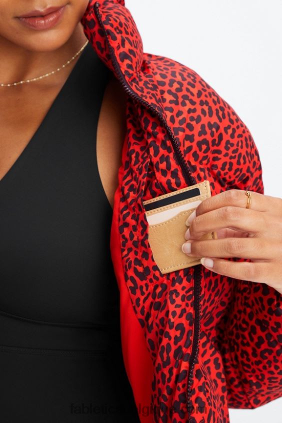 doudoune courte Wander femmes Fabletics 404P0T2773 logo léopard classique/noir cerise électrique
