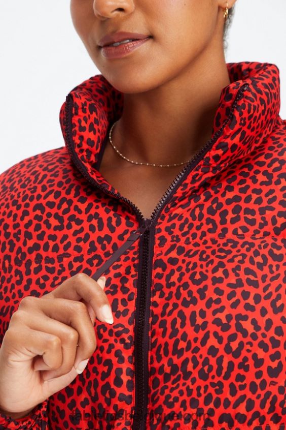 doudoune courte Wander femmes Fabletics 404P0T2773 logo léopard classique/noir cerise électrique