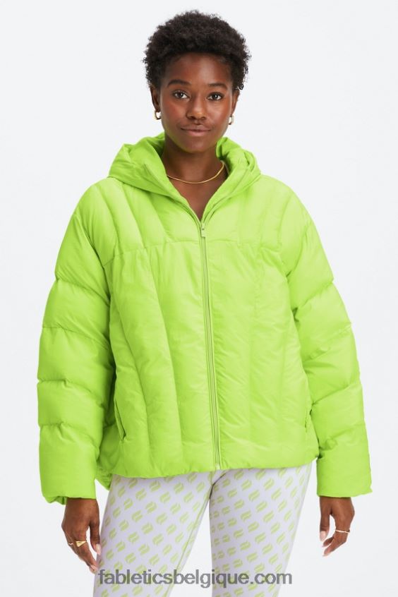 doudoune matelassée à capuche femmes Fabletics 404P0T2782 logo limonade/gris minéral/aigrette