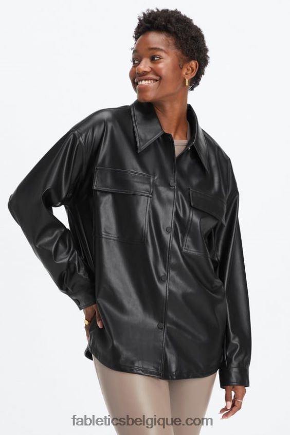 veste-chemise oversize en cuir vegan femmes Fabletics 404P0T2800 noir