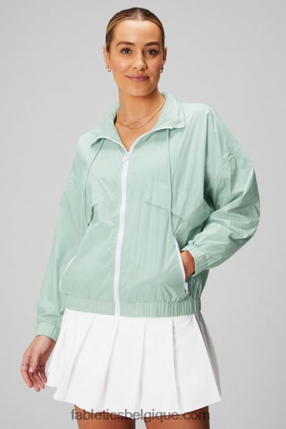 veste de survêtement en nylon femmes Fabletics 404P0T2751 brouillard salin/blanc classique