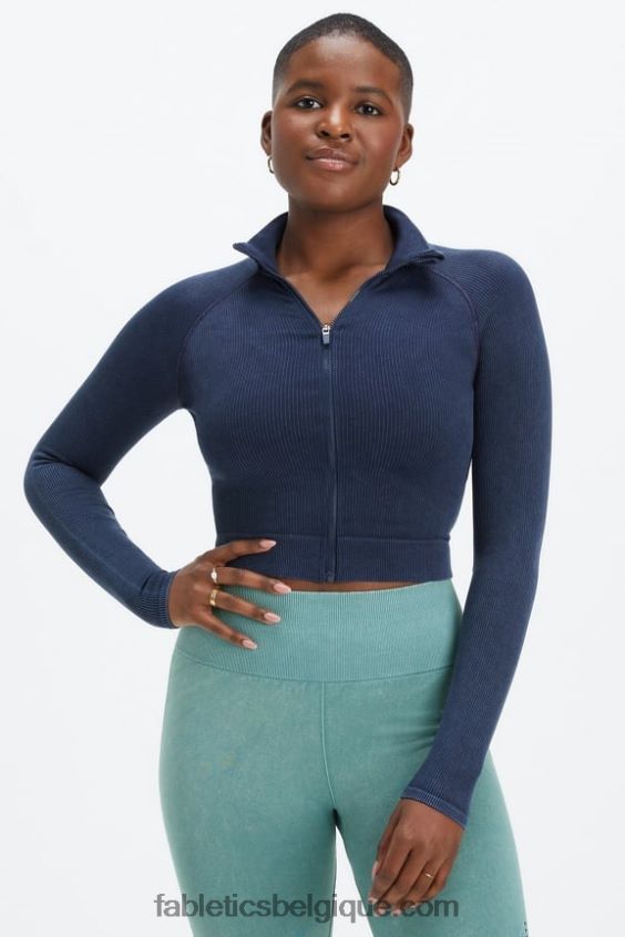 zip intégral côtelé sans coutures femmes Fabletics 404P0T2770 bleu marine délavé