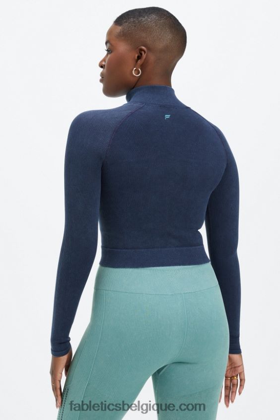 zip intégral côtelé sans coutures femmes Fabletics 404P0T2770 bleu marine délavé