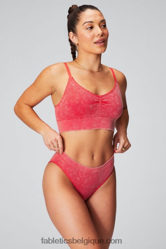 slip en maille torsadée femmes Fabletics 404P0T2819 rouge fraise lavé