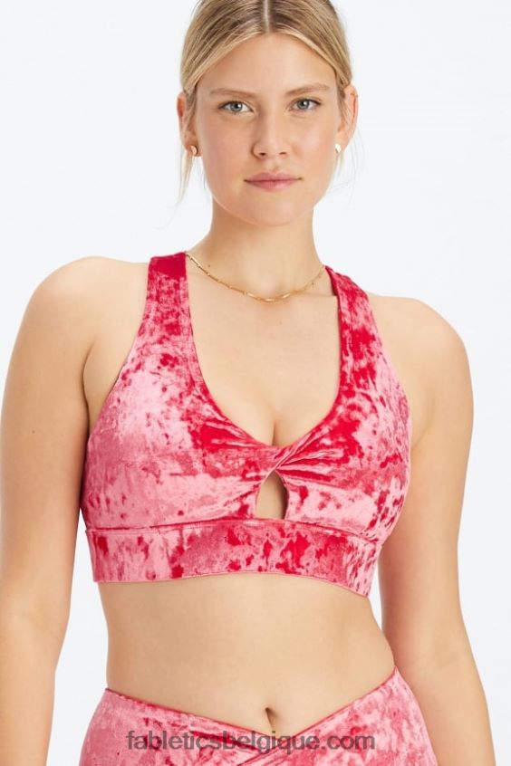 brassière de sport torsadée en velours frappé oasis femmes Fabletics 404P0T1526 rouge fraise