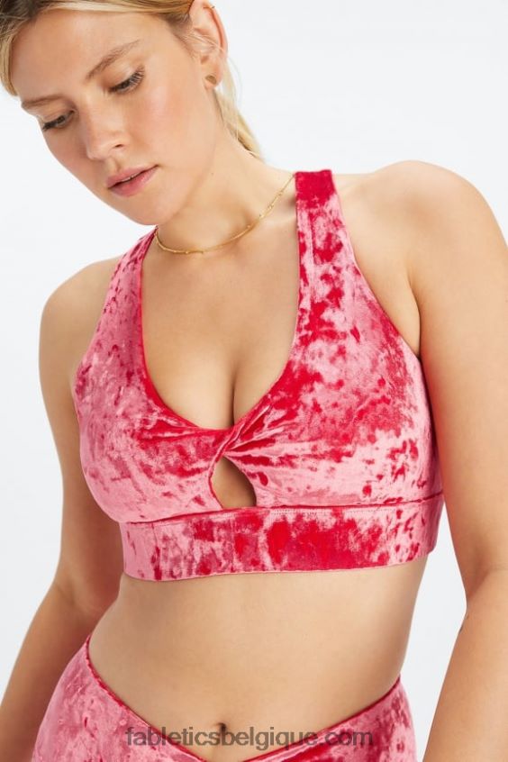 brassière de sport torsadée en velours frappé oasis femmes Fabletics 404P0T1526 rouge fraise