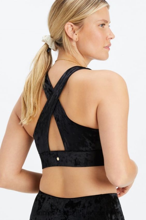 brassière de sport torsadée en velours frappé oasis femmes Fabletics 404P0T1527 noir