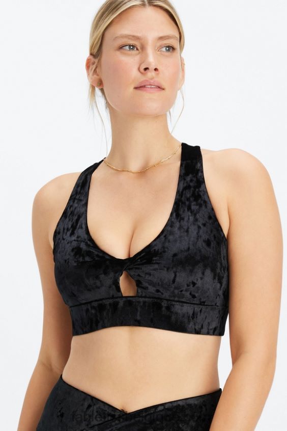 brassière de sport torsadée en velours frappé oasis femmes Fabletics 404P0T1527 noir
