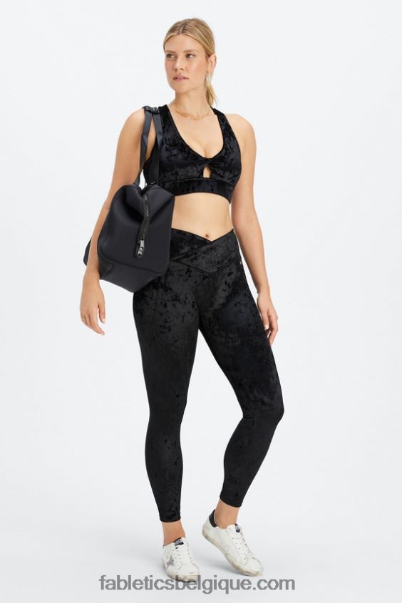 brassière de sport torsadée en velours frappé oasis femmes Fabletics 404P0T1527 noir