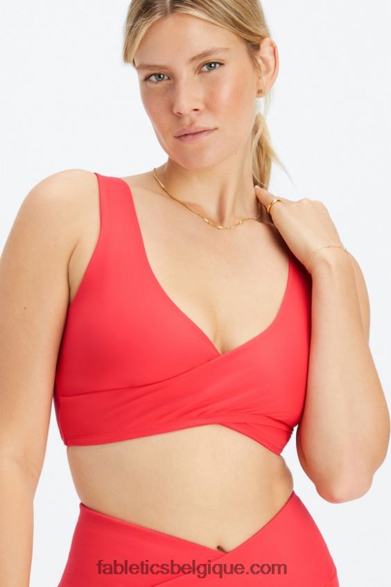 soutien-gorge de sport croisé à faible impact femmes Fabletics 404P0T1515 rouge fraise