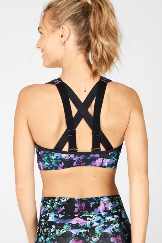 belle soutien-gorge de sport à impact élevé femmes Fabletics 404P0T1409 graffiti fleuri/noir
