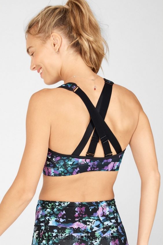 belle soutien-gorge de sport à impact élevé femmes Fabletics 404P0T1409 graffiti fleuri/noir